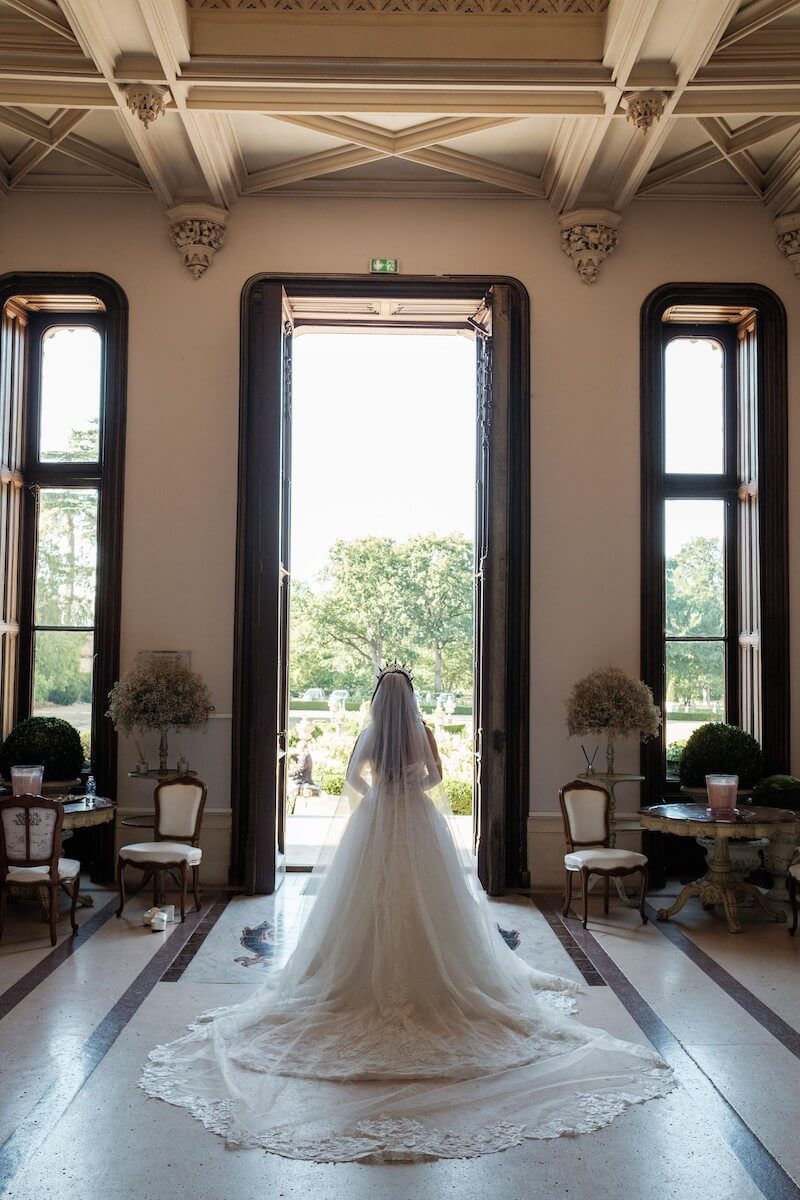 bride in European wedding venue