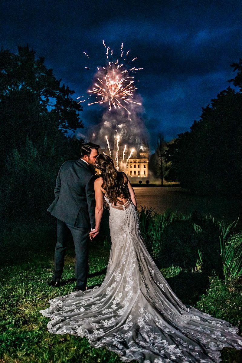 fireworks at a French elopement castle