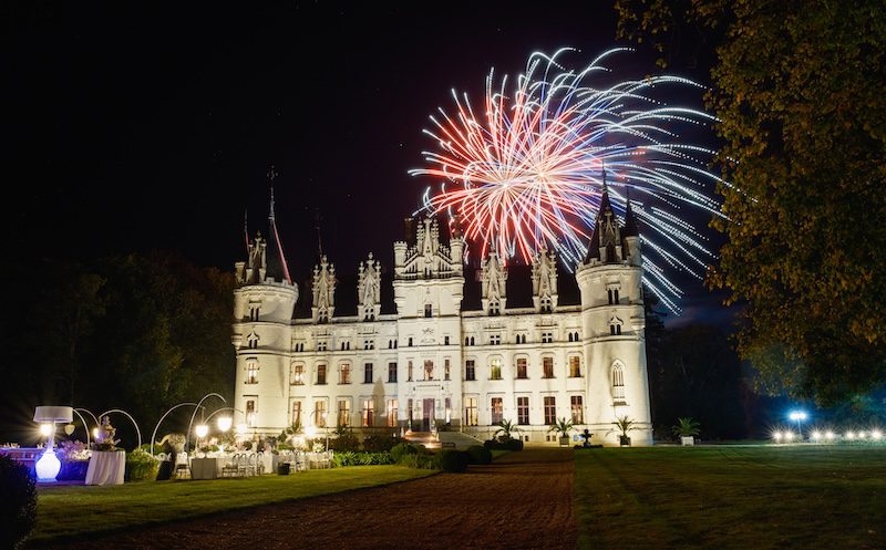 fireworks at a castle wedding