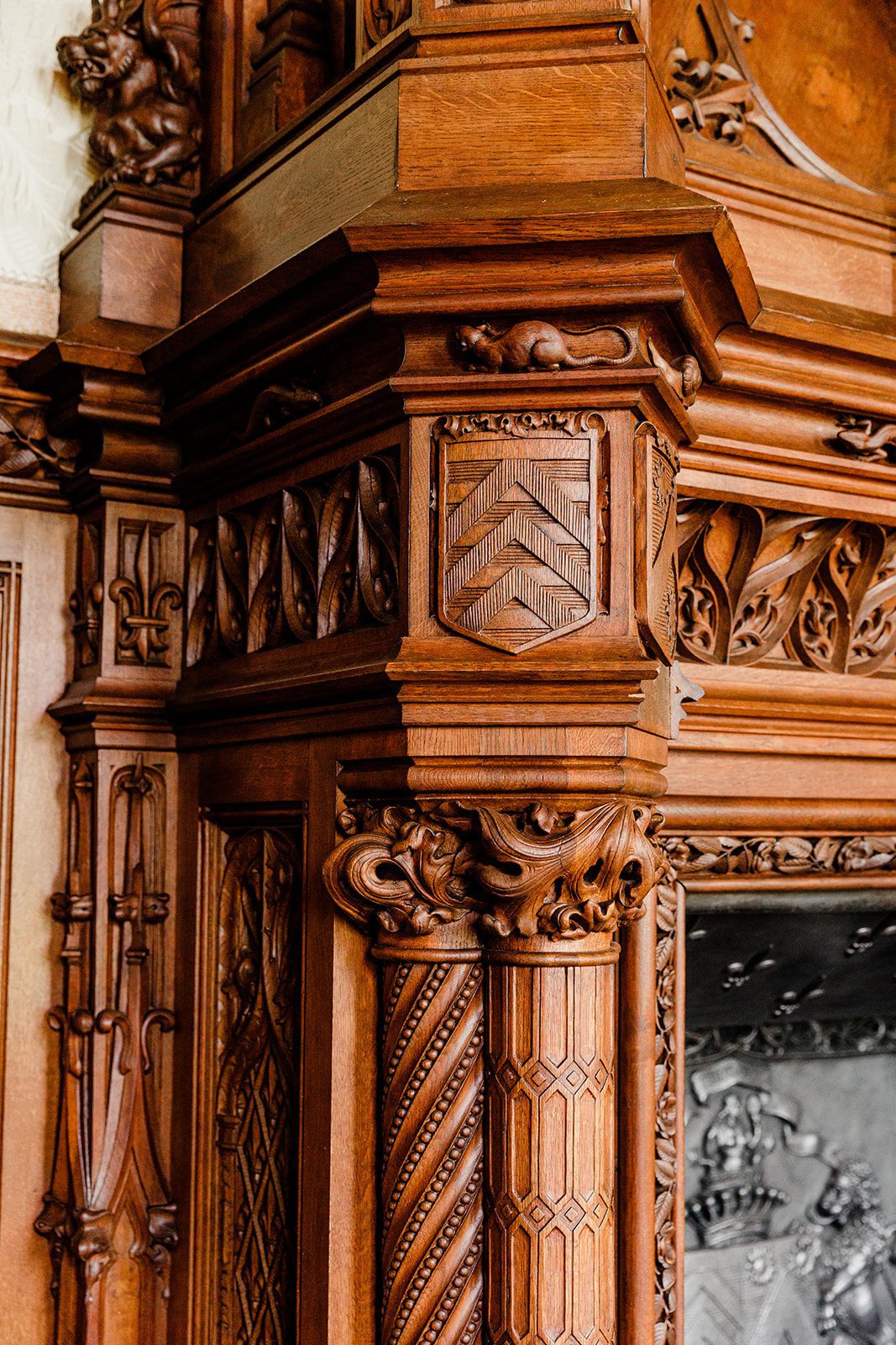 carved detail from fairytale chateau fireplace