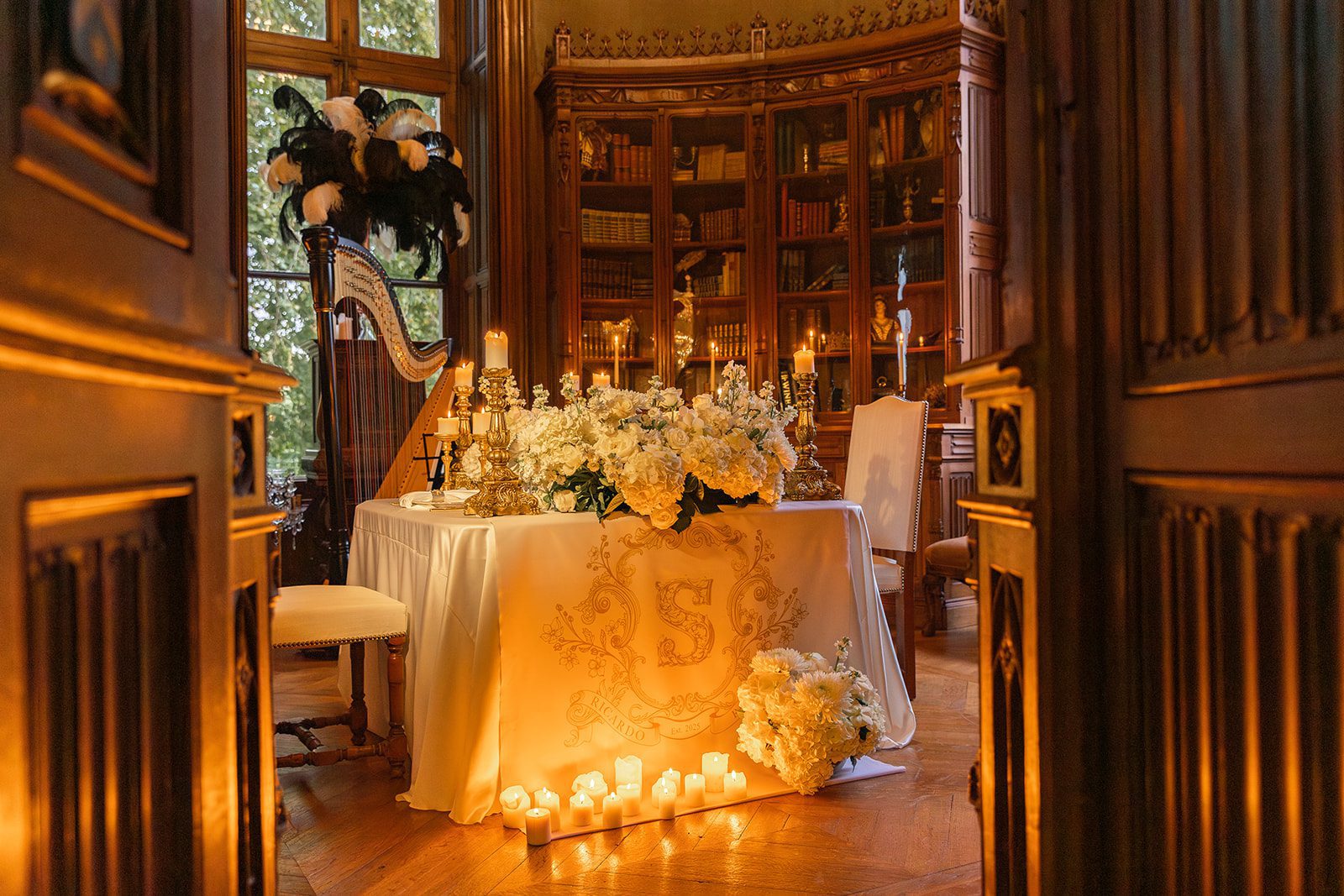 romantic dinning at a castle elopement