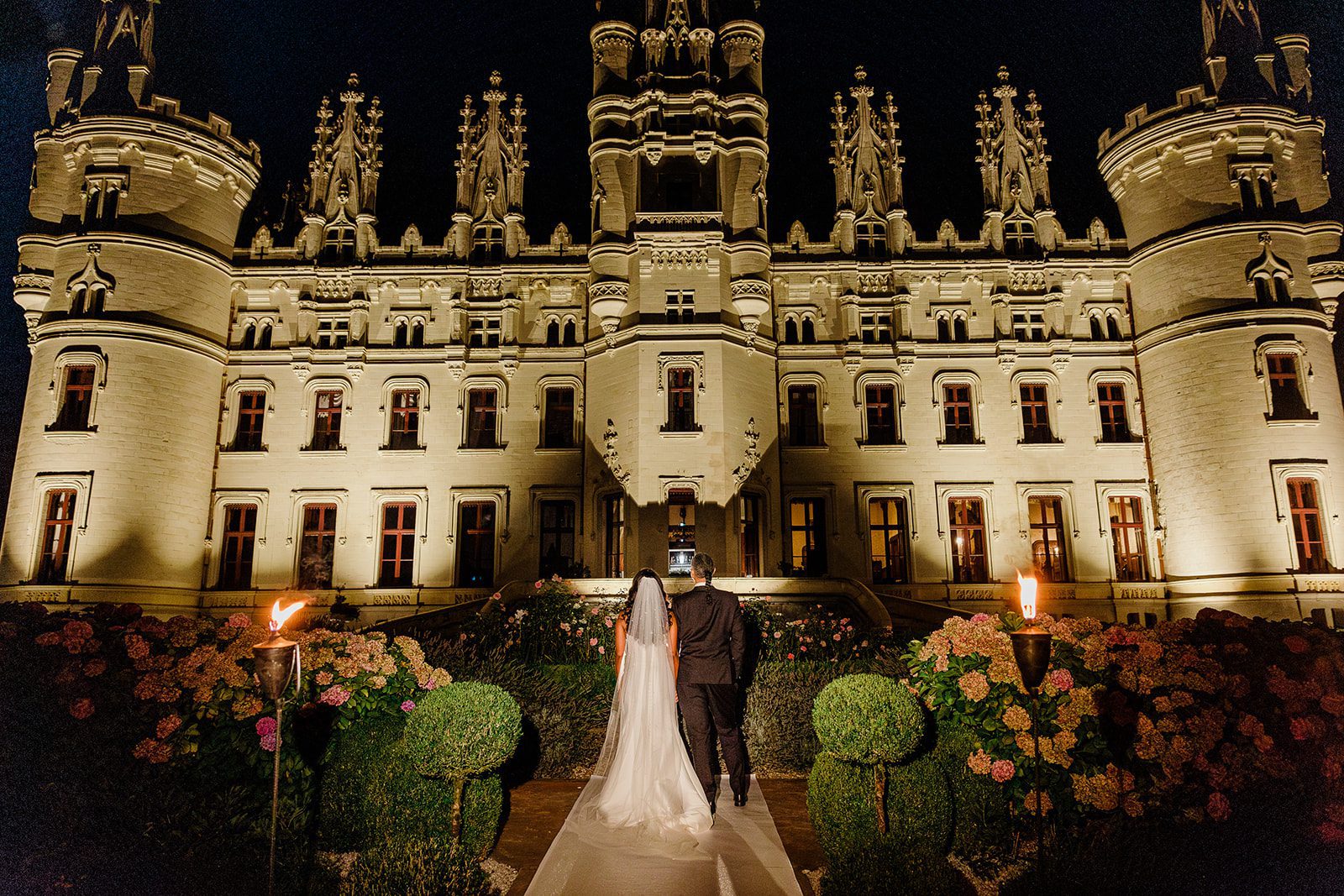 romantic night castle elopement in a french chateau